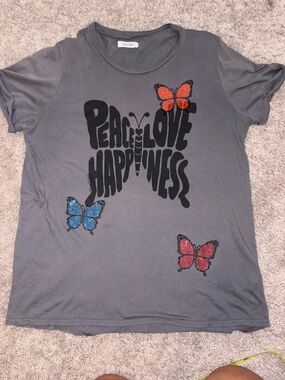 Lauren Moshi Gray 'Peace Love Happiness' Butterfly Graphic Tee